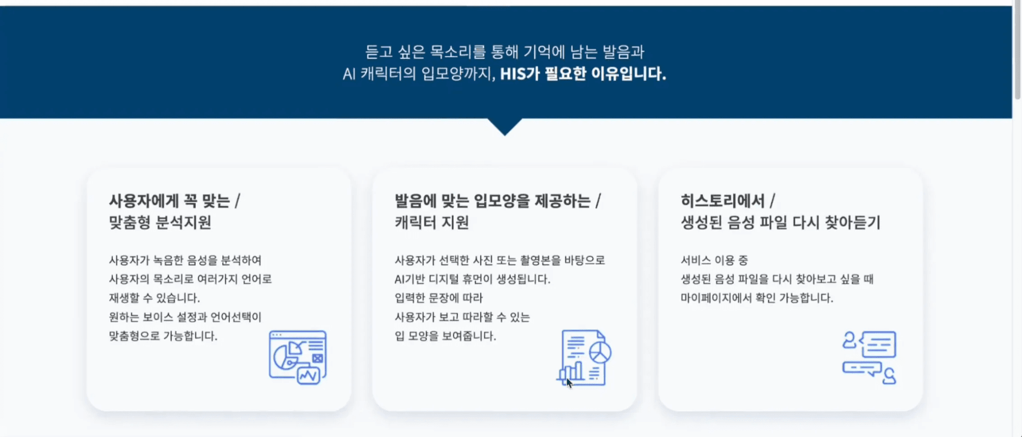 HIS 기능 안내 화면